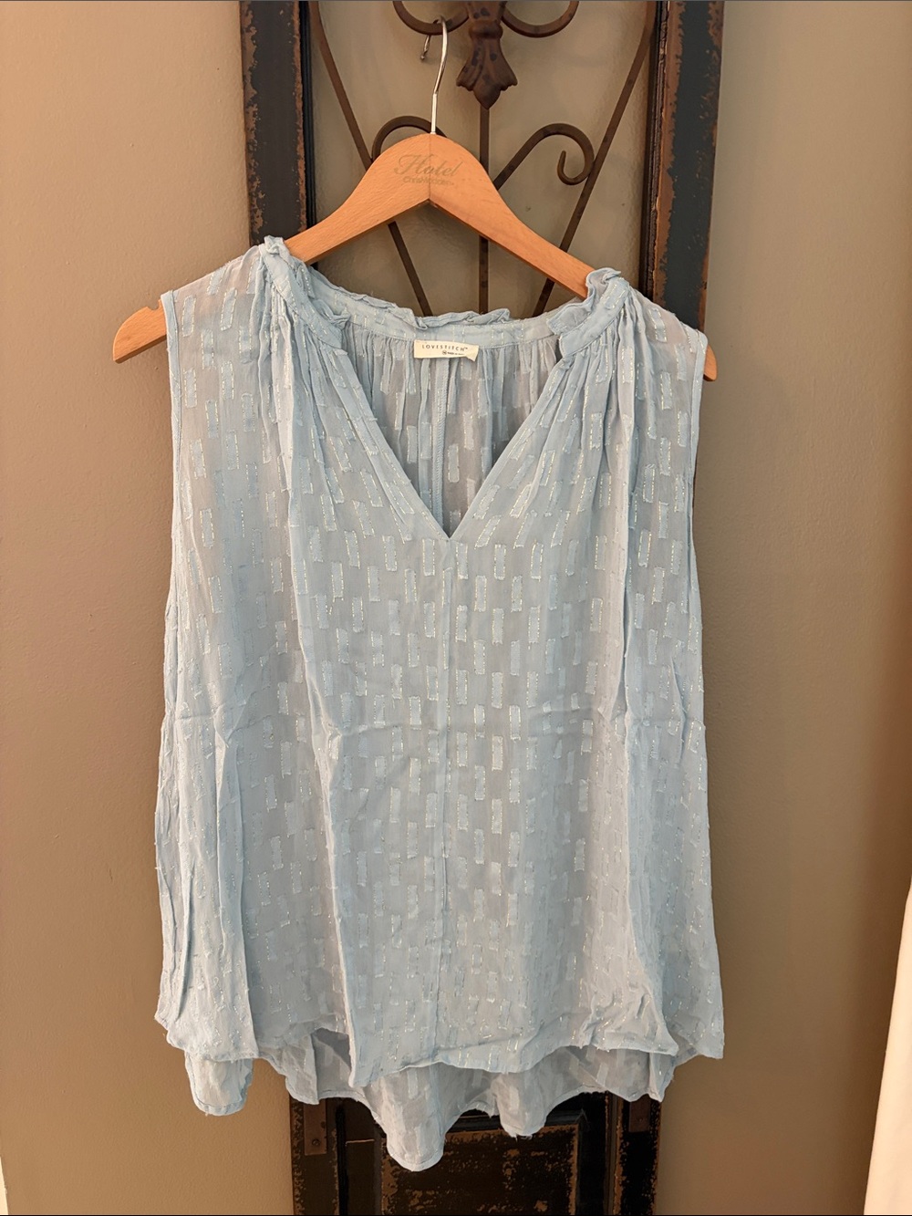 lovestitch Pale Blue Textured V-Neck Sleeveless Blouse